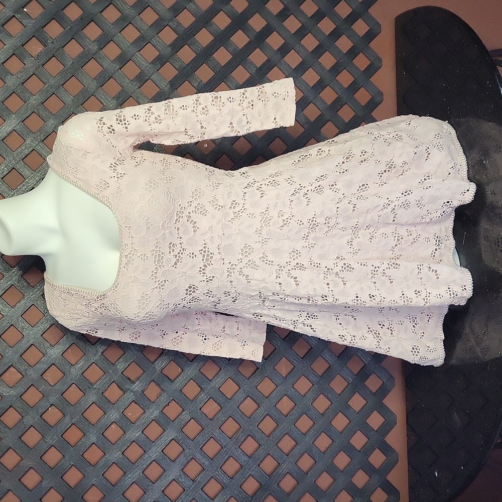 Free People Blush Lace Long Sleeve Dress